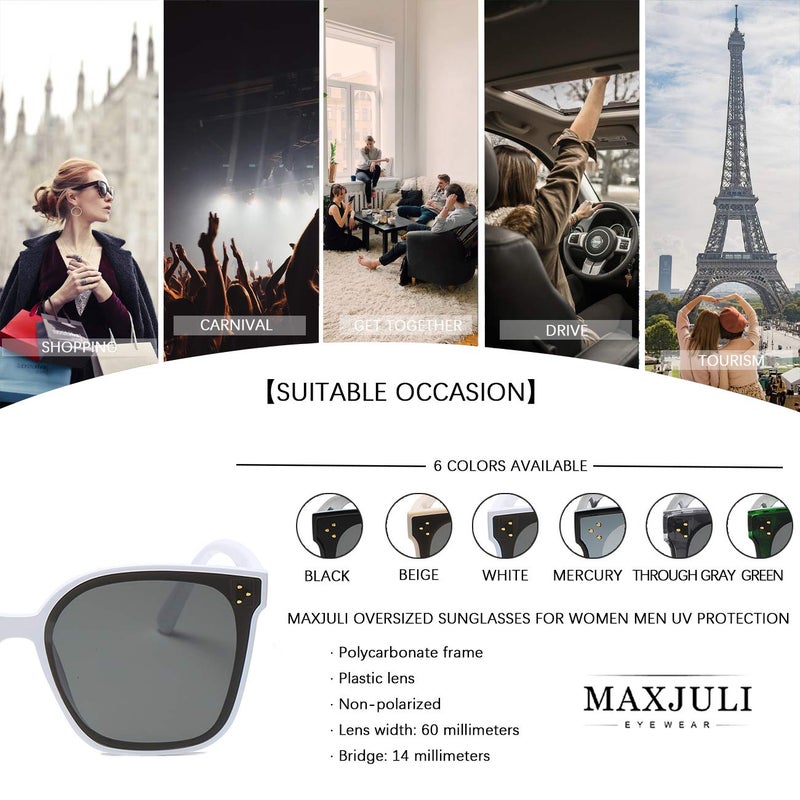 MAXJULI Oversized Sunglasses for Women Men UV Protection (C3 White Frame/Black Lens) - Image 5